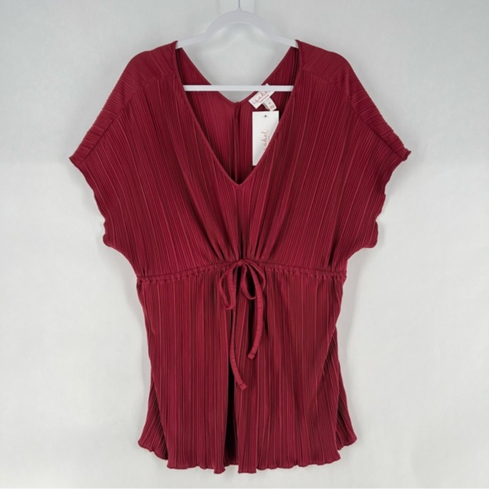 Isabel Maternity Micro Pleated V-Neck Tie Waist Batwing Top
